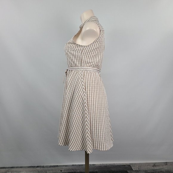 Larry Levine Brown Gingham Stripe Belted Button Up Dress Size XL - Picture 5 of 14